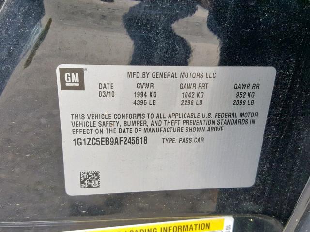 1G1ZC5EB9AF245618 - 2010 CHEVROLET MALIBU 1LT 黑色 照片 10