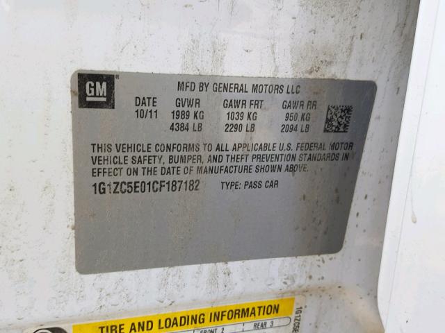 1G1ZC5E01CF187182 - 2012 CHEVROLET MALIBU 1LT WHITE photo 10