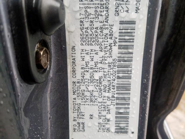 JTEBU14R740027855 - 2004 TOYOTA 4RUNNER SR5  photo 10