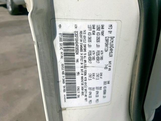 2C8GF68464R385694 - 2004 CHRYSLER PACIFICA WHITE photo 10