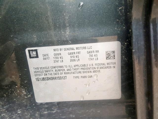 1G1JB5SH0H4159127 - 2017 CHEVROLET SONIC LS GRAY photo 10