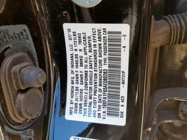 19XFA1F65AE080283 - 2010 HONDA CIVIC LX-S Qara foto 10