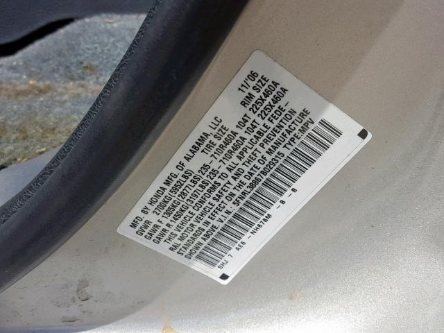 5FNRL38867B029315 - 2007 HONDA ODYSSEY TO SILVER photo 10