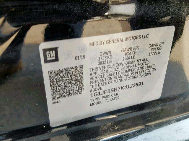 1G1JF5SB7K4122891 - 2019 CHEVROLET SONIC PREM BLACK photo 10