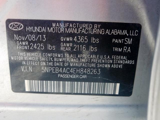 5NPEB4AC4EH848263 - 2014 HYUNDAI SONATA GLS  photo 10