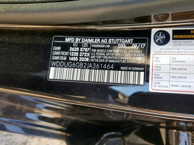 WDDUG6GB2JA361464 - 2018 MERCEDES-BENZ S 450 BLACK photo 10