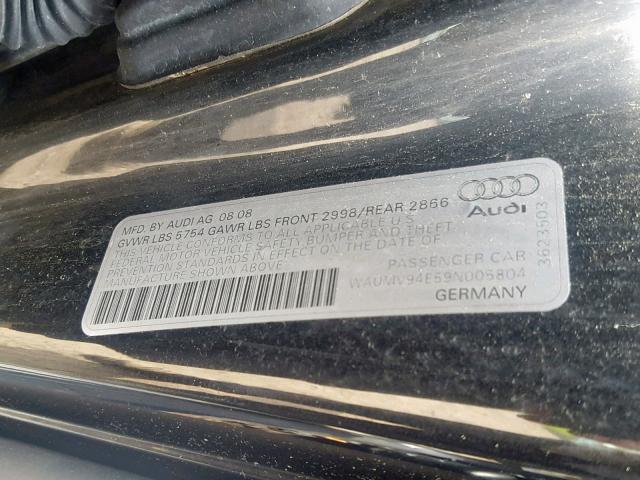 WAUMV94E59N005804 - 2009 AUDI A8 L QUATT BLACK photo 10