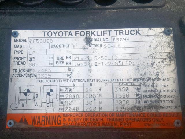 89098 - 2005 TOYOTA FORKLIFT ORANGE photo 10