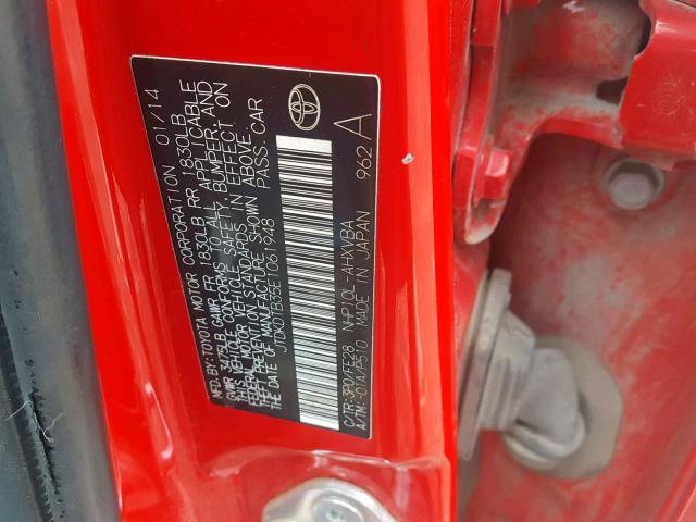 JTDKDTB35E1061948 - 2014 TOYOTA PRIUS C RED photo 10