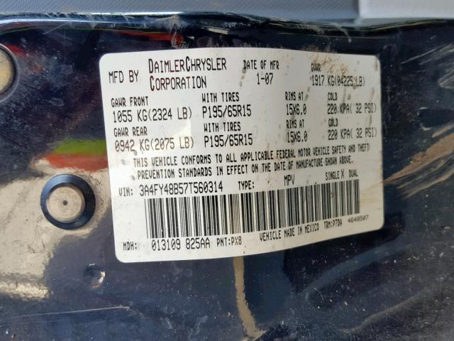 3A4FY48B57T560314 - 2007 CHRYSLER PT CRUISER BLACK photo 10