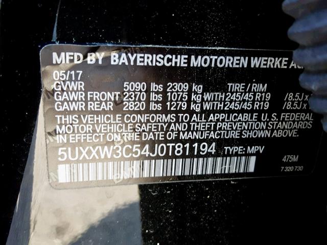 5UXXW3C54J0T81194 - 2018 BMW X4 XDRIVE2 BLACK photo 10