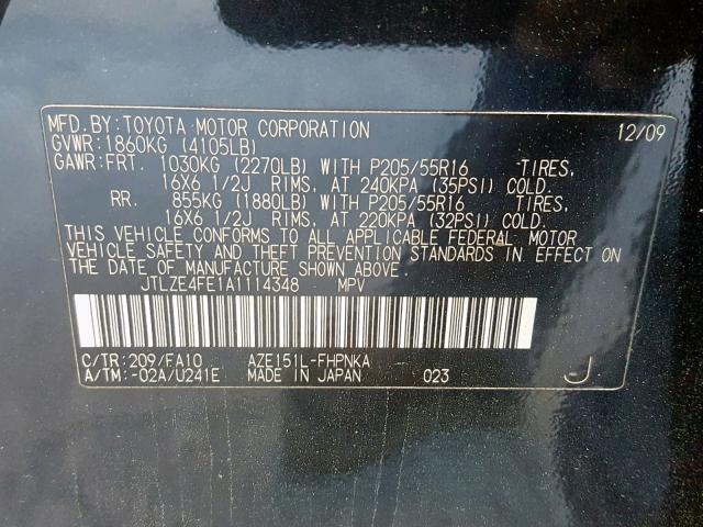 JTLZE4FE1A1114348 - 2010 TOYOTA SCION XB 黑色 照片 10