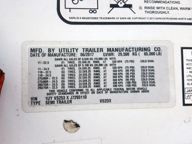 1UYVS253XJ7293110 - 2018 UTILITY TRAILER WHITE photo 10