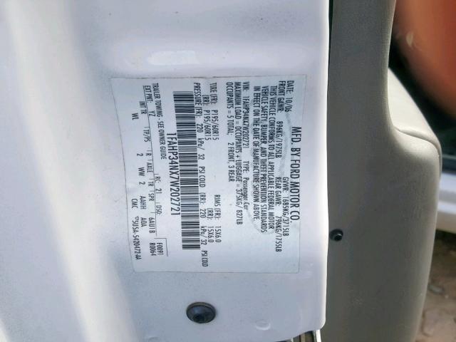 1FAHP34NX7W202721 - 2007 FORD FOCUS ZX4 WHITE photo 10