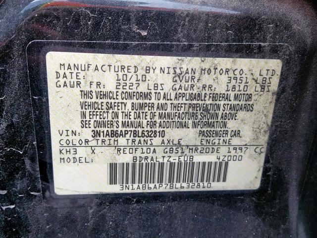 3N1AB6AP7BL632810 - 2011 NISSAN SENTRA 2.0 BLACK photo 10