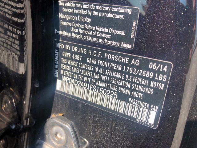 WP0AD2A91FS160225 - 2015 PORSCHE 911 TURBO BLACK photo 10
