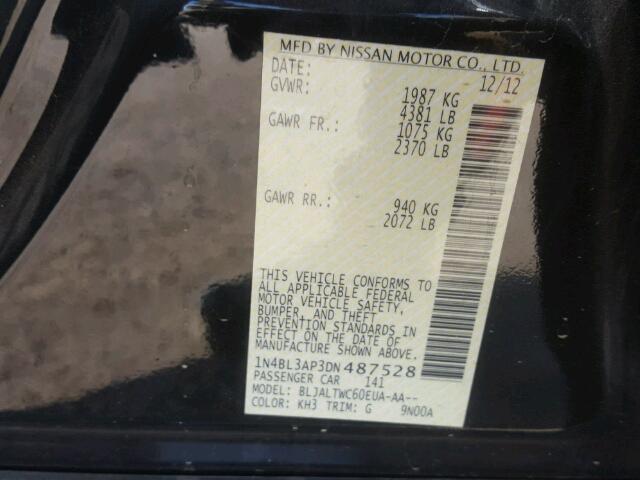 1N4BL3AP3DN487528 - 2013 NISSAN ALTIMA 3.5 BLACK photo 10