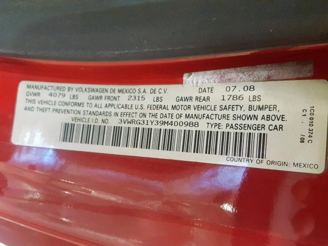 3VWRG31Y39M400988 - 2009 VOLKSWAGEN NEW BEETLE Qırmızı foto 10