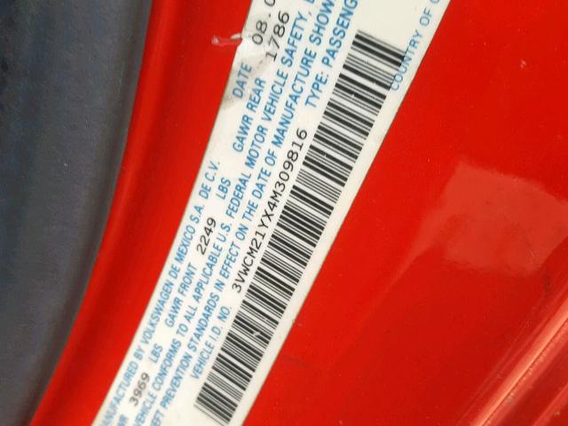 3VWCM21YX4M309816 - 2004 VOLKSWAGEN NEW BEETLE 红色 照片 10