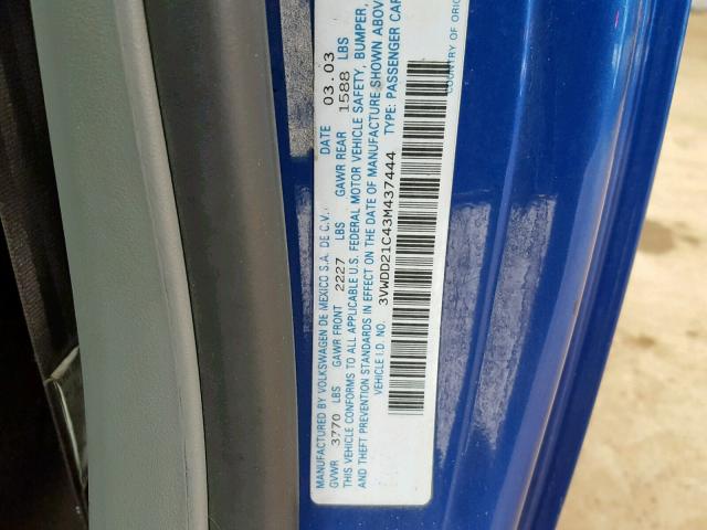 3VWDD21C43M437444 - 2003 VOLKSWAGEN NEW BEETLE ლურჯი ფოტო 10