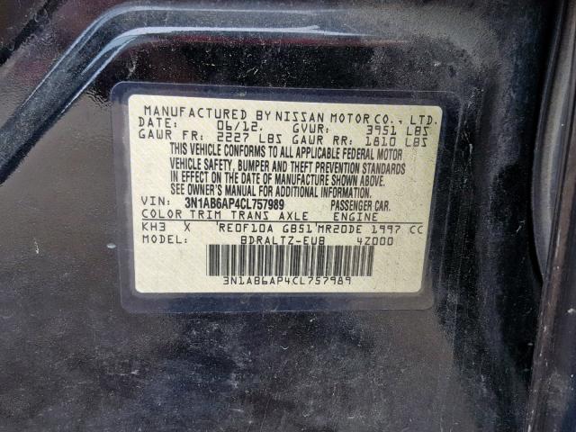 3N1AB6AP4CL757989 - 2012 NISSAN SENTRA 2.0 BLACK photo 10