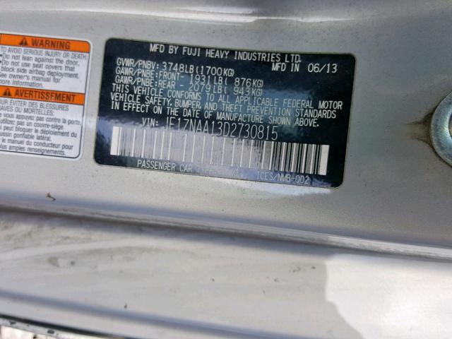 JF1ZNAA13D2730815 - 2013 TOYOTA SCION FR-S SILVER photo 10