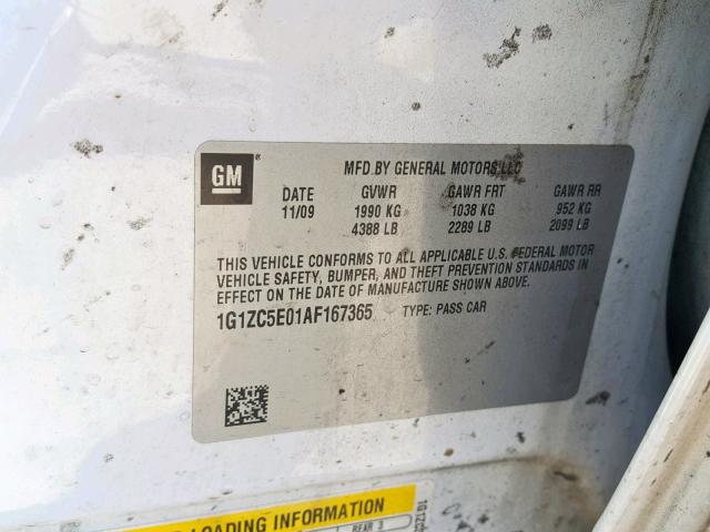 1G1ZC5E01AF167365 - 2010 CHEVROLET MALIBU 1LT WHITE photo 10