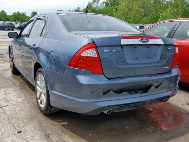 3FAHP0JG2CR302779 - 2012 FORD FUSION SEL BLUE photo 3