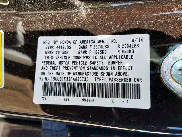 19UUB1F32FA000735 - 2015 ACURA TLX BROWN photo 10