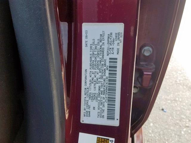 JTLKT324940141130 - 2004 TOYOTA SCION XB 栗色 照片 10