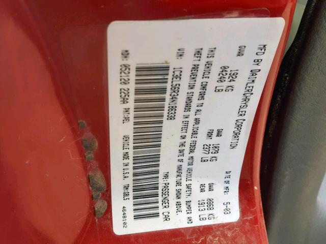 1C3EL56R34N186338 - 2004 CHRYSLER SEBRING LX RED photo 10