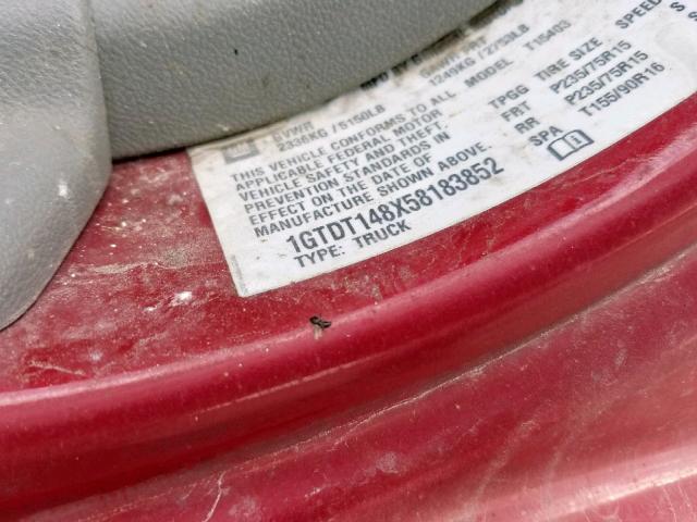 1GTDT148X58183852 - 2005 GMC CANYON RED photo 10