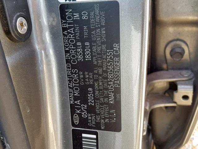 KNAFU5A28D5657551 - 2013 KIA FORTE EX SILVER photo 10