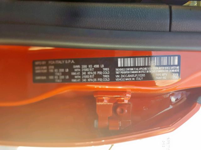 ZACCJBAB5JPJ10265 - 2018 JEEP RENEGADE S ORANGE photo 10