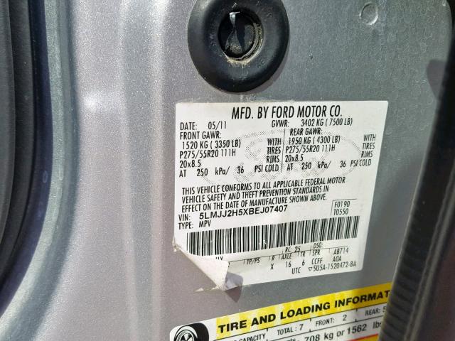 5LMJJ2H5XBEJ07407 - 2011 LINCOLN NAVIGATOR SILVER photo 10