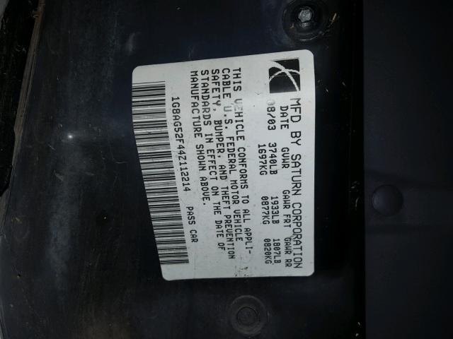 1G8AG52F44Z112214 - 2004 SATURN ION LEVEL SILVER photo 10