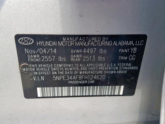 5NPE34AF8FH124620 - 2015 HYUNDAI SONATA SPO SILVER photo 10