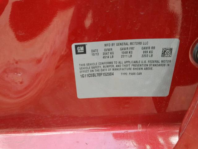 1G11C5SL7EF152984 - 2014 CHEVROLET MALIBU 1LT RED photo 10