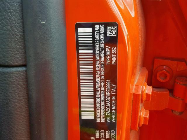 ZACCJAAB7HPE69981 - 2017 JEEP RENEGADE S ნარინჯისფერი ფოტო 10