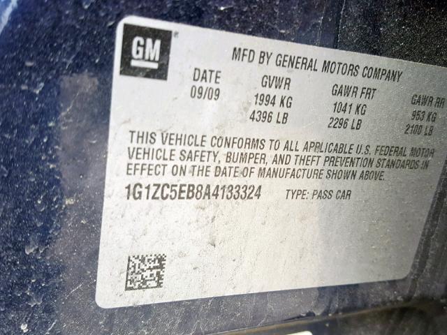 1G1ZC5EB8A4133324 - 2010 CHEVROLET MALIBU 1LT 蓝色 照片 10