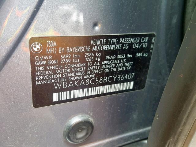 WBAKA8C58BCY36407 - 2011 BMW ALPINA B7 GRAY photo 10