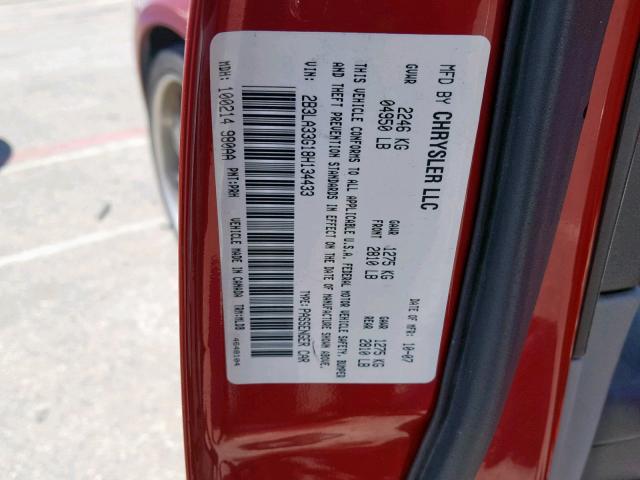 2B3LA33G18H134433 - 2008 DODGE CHARGER SX RED photo 10