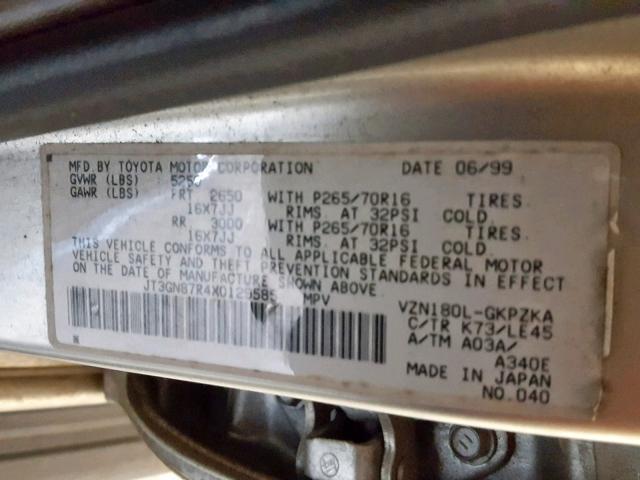 JT3GN87R4X0129585 - 1999 TOYOTA 4RUNNER LI SILVER photo 10
