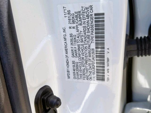 19UUB2F57JA012928 - 2018 ACURA TLX TECH WHITE photo 10