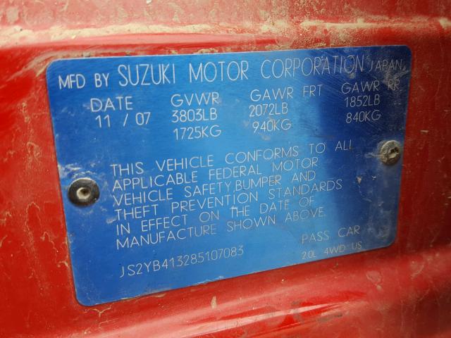 JS2YB413285107083 - 2008 SUZUKI SX4 BASE RED photo 10