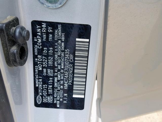 KMHCT4AE7GU073435 - 2016 HYUNDAI ACCENT SE SILVER photo 10