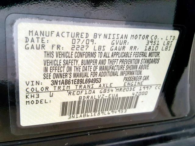 3N1AB61E89L694953 - 2009 NISSAN SENTRA 2.0 BLACK photo 10