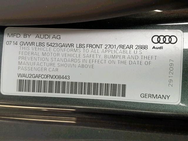 WAU2GAFC0FN008443 - 2015 AUDI A7 PRESTIG GRAY photo 10