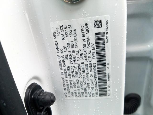 2HKRW2H84KH669633 - 2019 HONDA CR-V EXL  photo 10