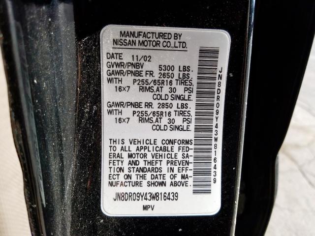 JN8DR09Y43W816439 - 2003 NISSAN PATHFINDER LE  ფოტო 10